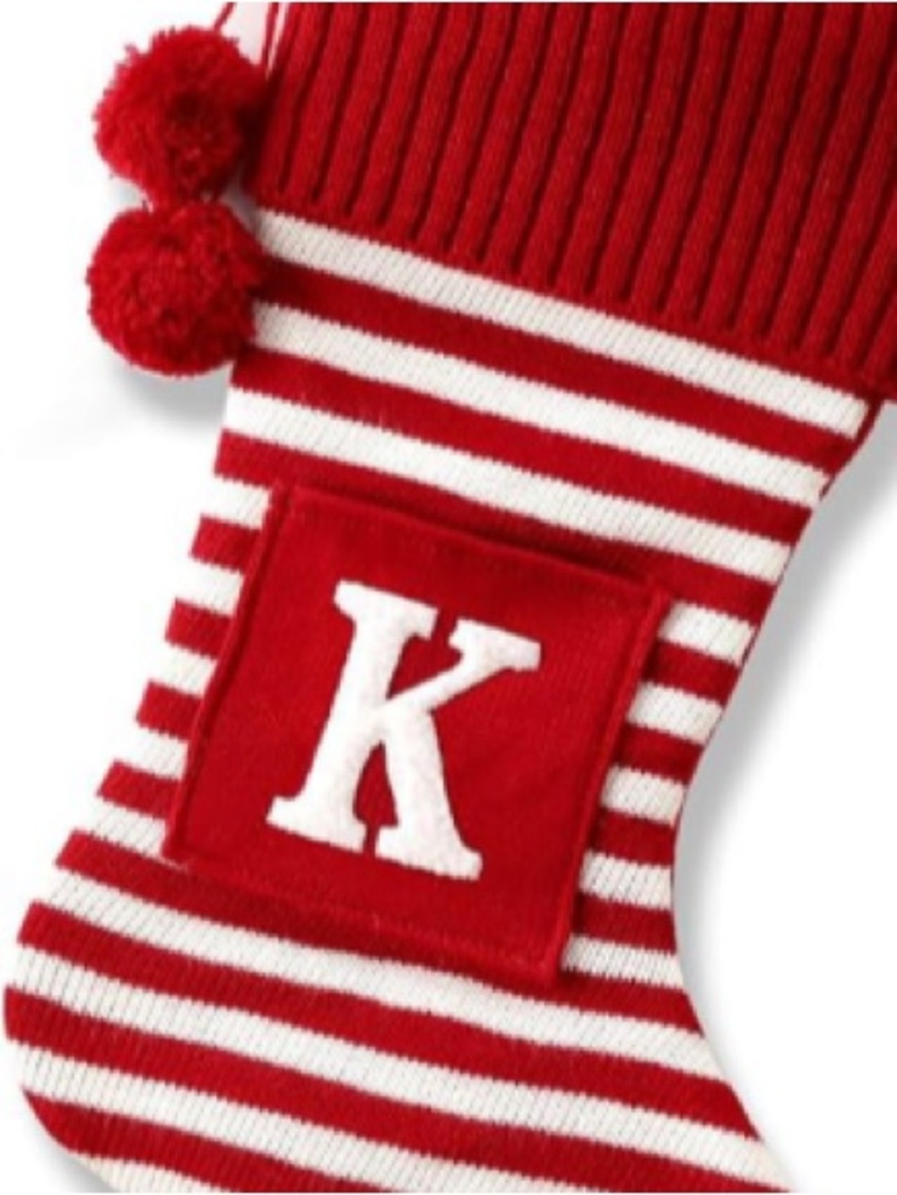 Personalized Red Striped Christmas Stocking with Letter K